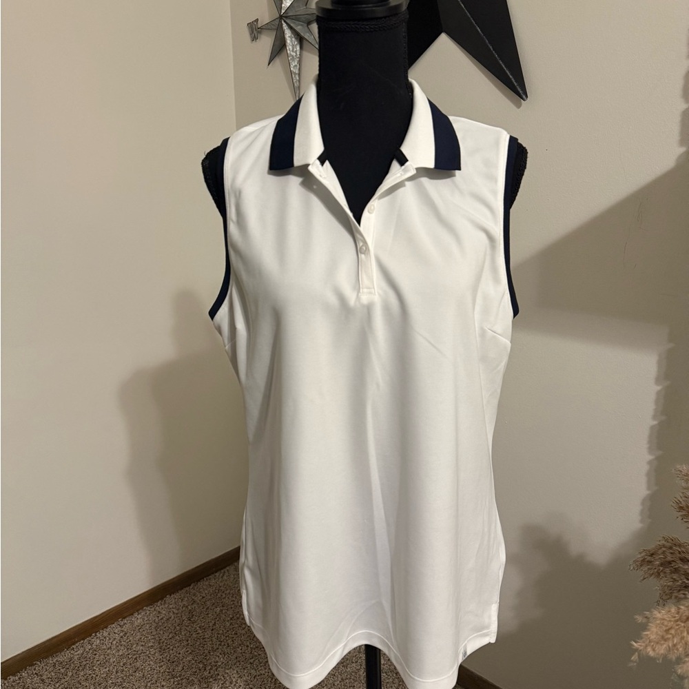 Lady Hagen White and Black Sleeveless Polo Golf Shirt